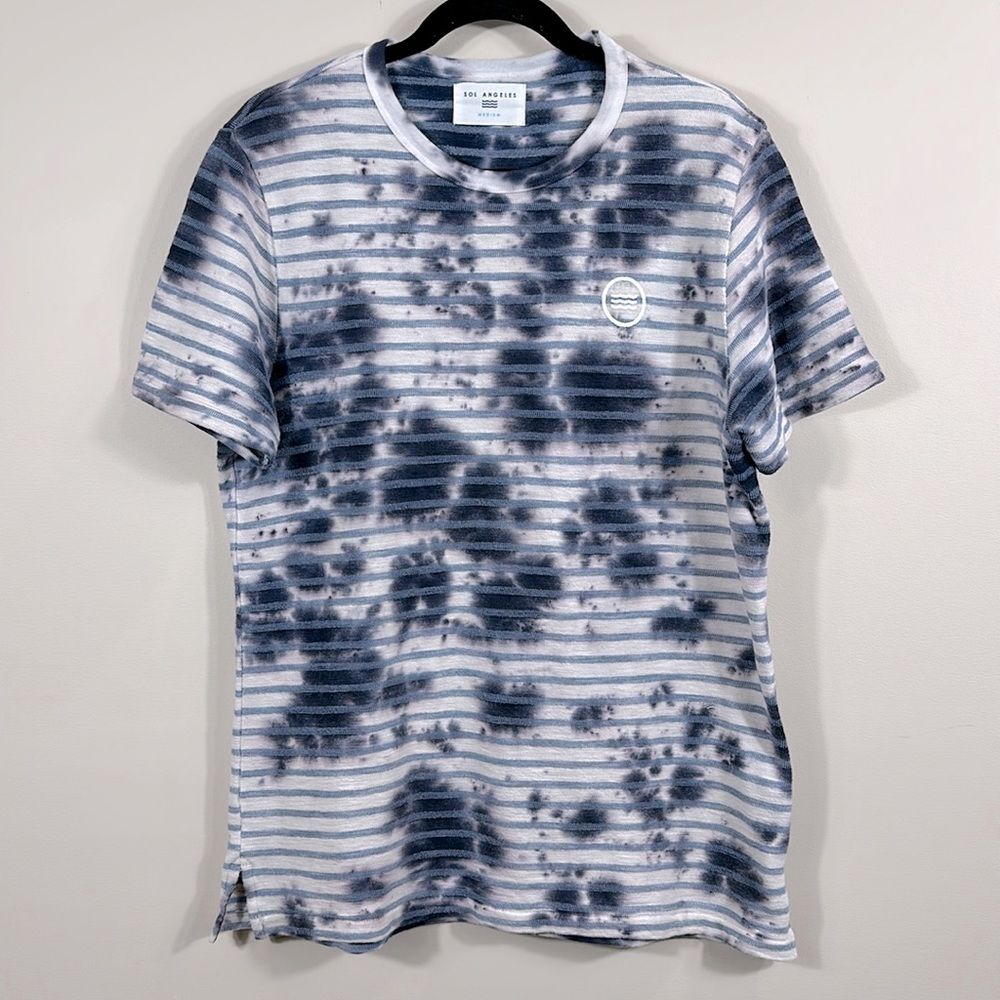 Sol Angeles Catalina Cloud Blue White Ink Saks Striped T-Shirt Men Size Medium
